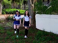 Skipping Schoolgirls Caught by Security Guard