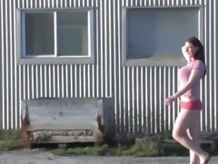 Girls Out West - Busty brunette masturbating outdoors