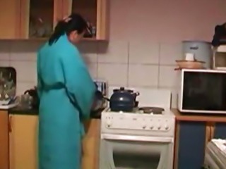 Boy Fucks Horny Housewife's In The Kitchen