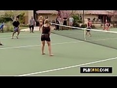 Swinger wives interact in a funny game