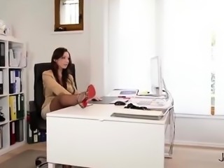 Elegant secretary in lingerie gets fucked hard in the office