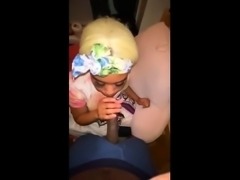 Sexy ebony girlfriend milks a big black cock with her lips