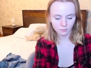 Blonde teen camgirl in seethrough bra