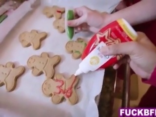 Santa fucks 3 hot teen BFFs before xmas after they made cookies for him