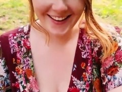 Gorgeous amateur teen gives a sensual POV blowjob outside