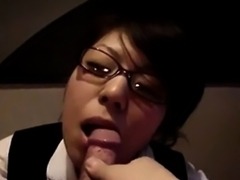 Japanese glasses girl blowjob and fuck