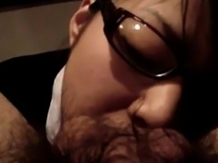 Japanese glasses girl blowjob and fuck