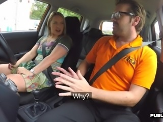 Euro student publicly fucked in driving lesson