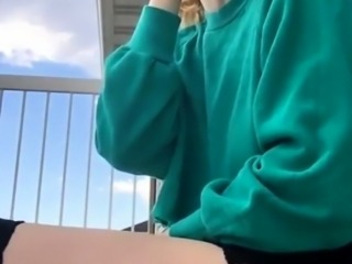 Horny amateur blonde teen rubbing her fiery cunt in public