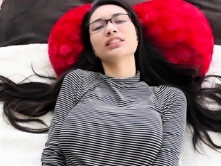 Nerdy Asian camgirl with big natural tits loves POV action