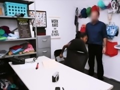 Officer riding ebony teen pussy on his desk