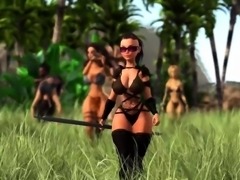 A sexy blonde has anal sex with 3d hot dickgirl on island