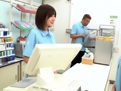 Sexy slim Japanese babe having some fun with a co-worker