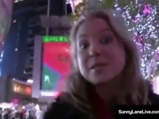 Ex Ice Skater Sunny Lane Bangs Dick & Gets Jizz On Her Chin!