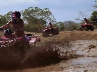 Busty naked badass babes riding on quads