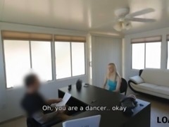 LOAN4K. Dancer shows the bank manager how well she can move her body