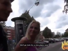 PublicSexDate - Sexy Blonde Dirty MILF Tina Swallows 2 Cocks Behind Public...