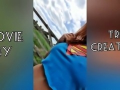 Redhead hitchhiker with marvelous tits blows a cock outdoors