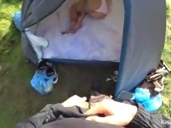 Mushroom picker fucked a stranger with a big ass in a camping tent. Gave a blowjob for a good fuck.