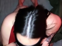 Blindfolded milf sucks cock and takes it doggystyle in POV