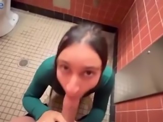 Busty Sexy Brunette Girl Takes On Phone Her Quick Creampie Fuck In the Public Toilet