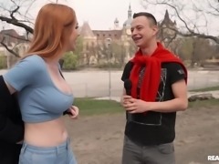Redhead busty babe found old friend on a street for the morning fuck