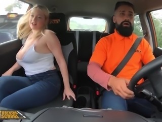 Busty student MILF seduces her driving teacher and fucks him outside