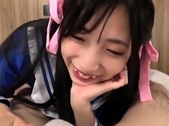 Extreme close up of Japanese teen masturbating