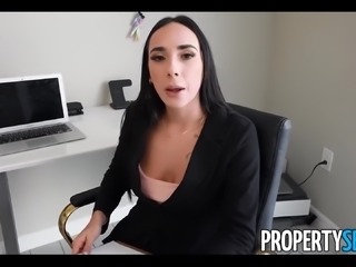 Sexy Busty Slim Brunette Real Estate Agent Lures a Client By Offering Him a Fuck