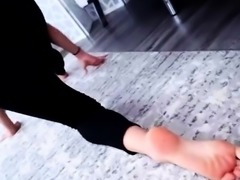Sensual yoga student giving footjob masterpiece in POV