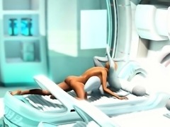 Sexy horny girl gets fucked by alien dickgirl in sci-fi lab