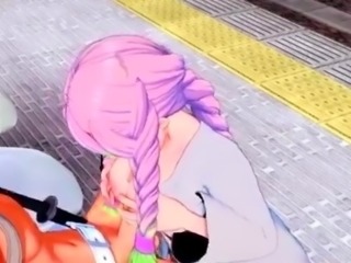 Mitsuri having sex with Tanjiro in a train station
