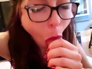 Sloppy Gagging Blowjob With Red Lipstick and Red Nails