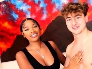 Beautiful black girl having wild sex with lucky white boy