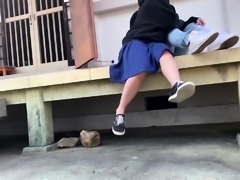 Lovely Japanese schoolgirl pumped full of cock outside
