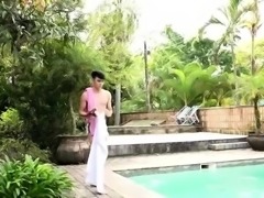 Seductive twink pumped full of cock bareback poolside