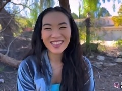 Asian teen likes showing herself outdoors!