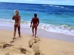 Stacked mature milf having fun with husband at nudist beach