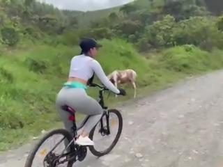 Cute Latin babe decided to publicly enjoy her best friend's dick while riding a bike.