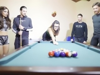 Milf in stockings banged on the pool table - Amateur Orgy