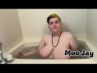 Giant tits MILF cleaning her boobs and her bath