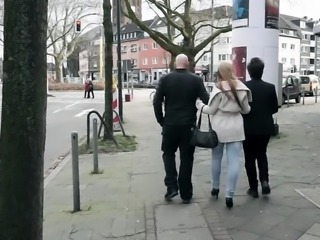 Busty blonde Marina flirting on the street