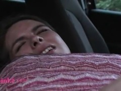 Zuzinka masturbates until orgasm in the car