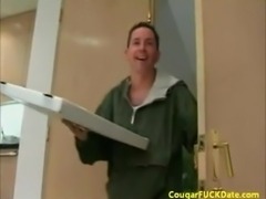 Pizza guy gets lucky with a horny cougar