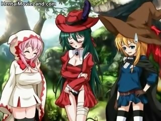 Three innocent anime schoolgirls suck