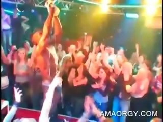 Orgy babe gets her cunt finger fucked by stripper