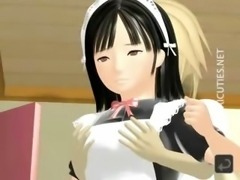 3D hentai maid licking a hard penis