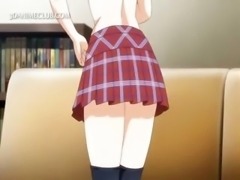 Shy hentai doll in apron jumping craving dick in bed