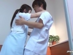 Cute asian nurse gets horny making out