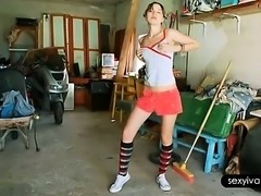 Adorable Ivana teasing snatch with a wooden stick